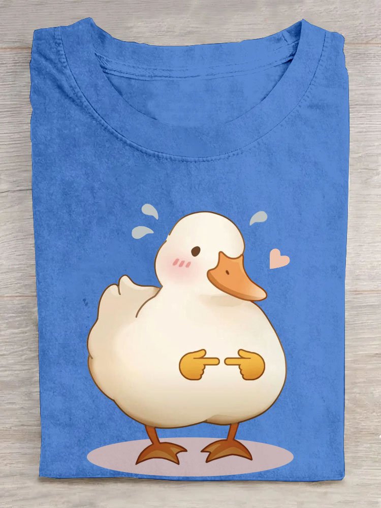 Fun duck print round neck casual short sleeved T-shirt