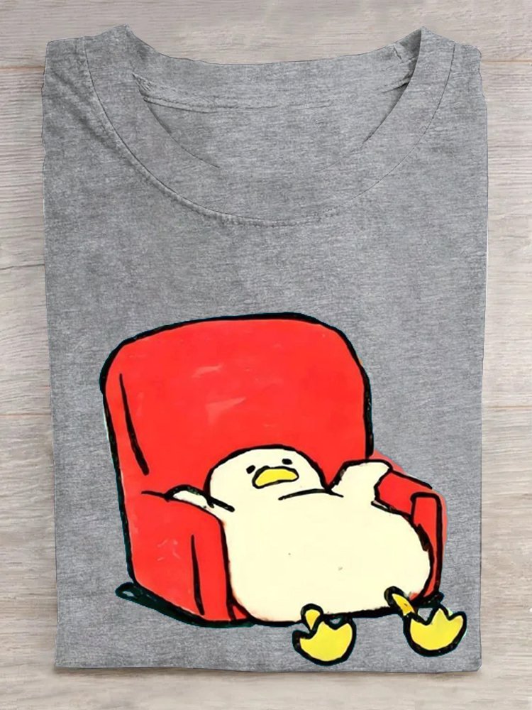 Crew Neck Duck Cotton Loose Casual T-Shirt