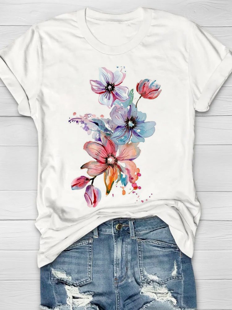 Casual Floral Crew Neck T-Shirt