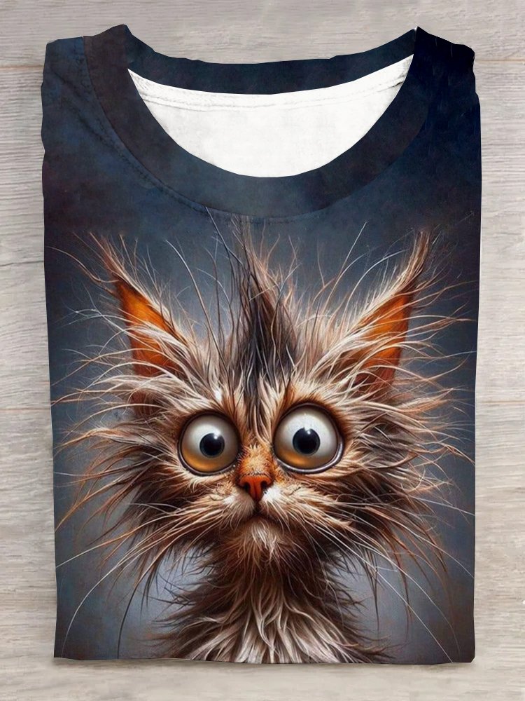 Cat Casual Crew Neck T-Shirt