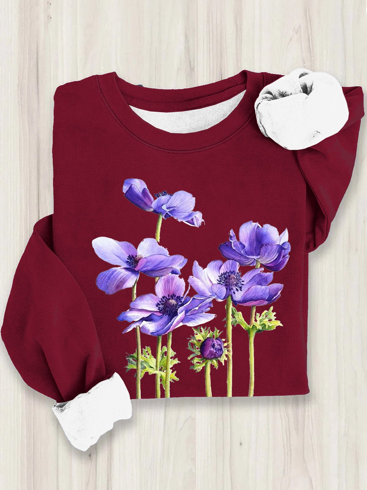 Loose Crew Neck Casual Floral Sweatshirt