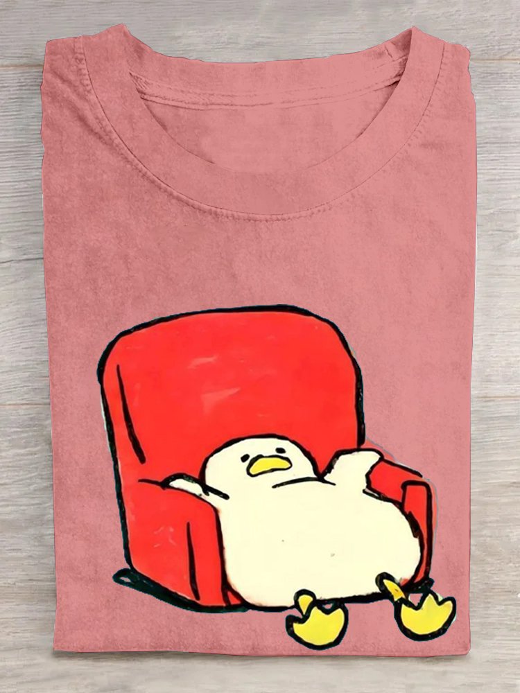 Crew Neck Duck Cotton Loose Casual T-Shirt