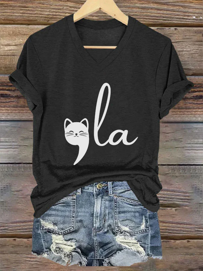 Women's La cat printed T-shirt