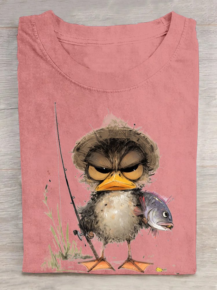 Loose Cotton Casual Duck And Fish T-Shirt