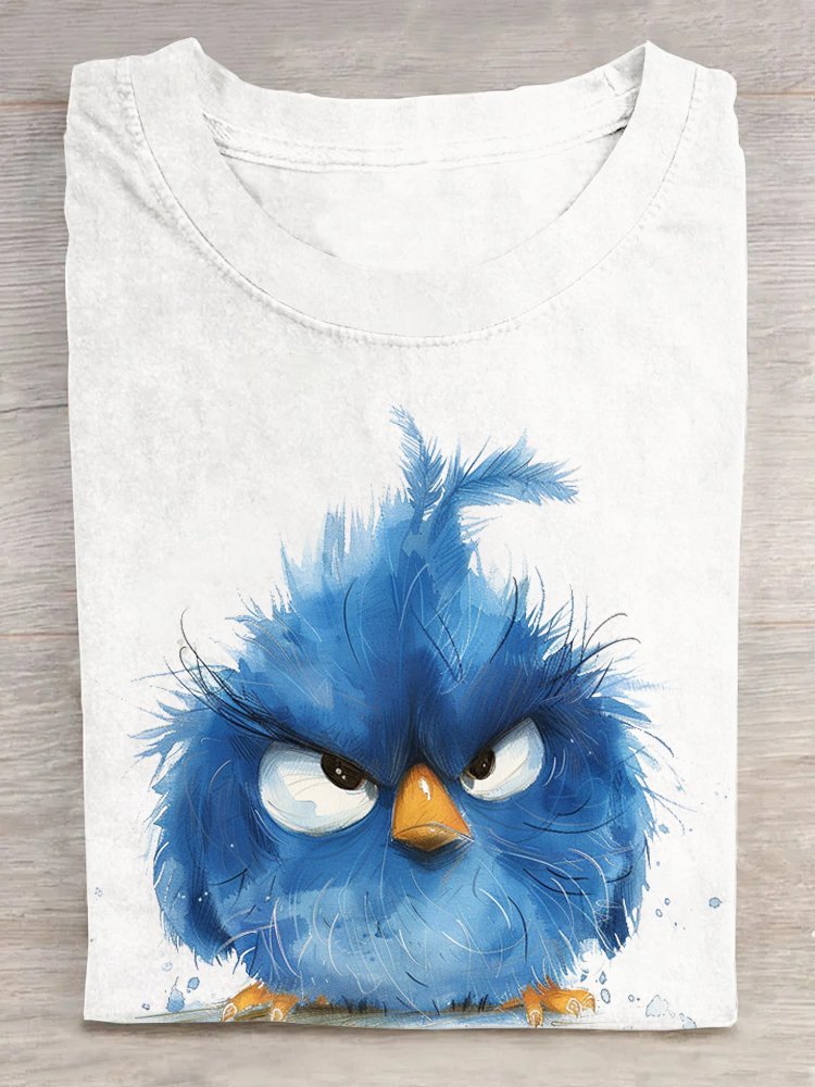 Casual Loose Bird Cotton Crew Neck T-Shirt