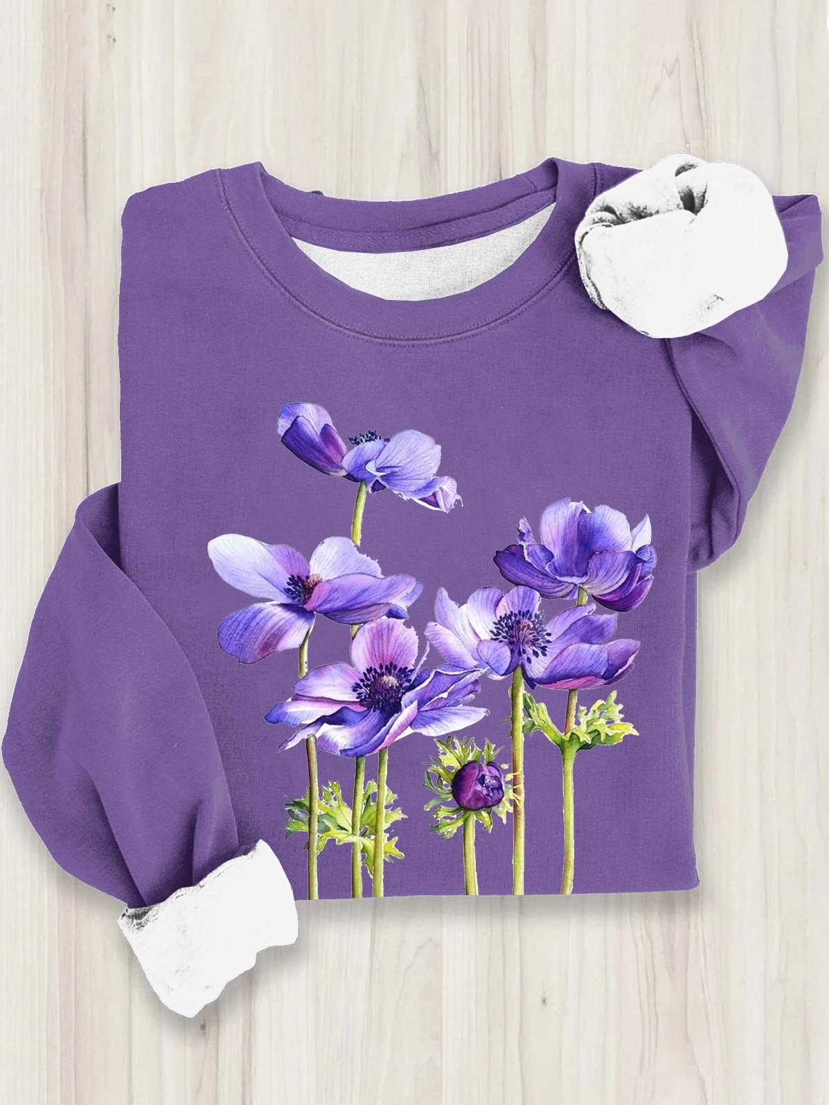 Loose Crew Neck Casual Floral Sweatshirt