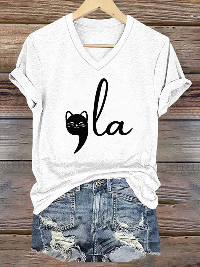 Women's La cat printed T-shirt