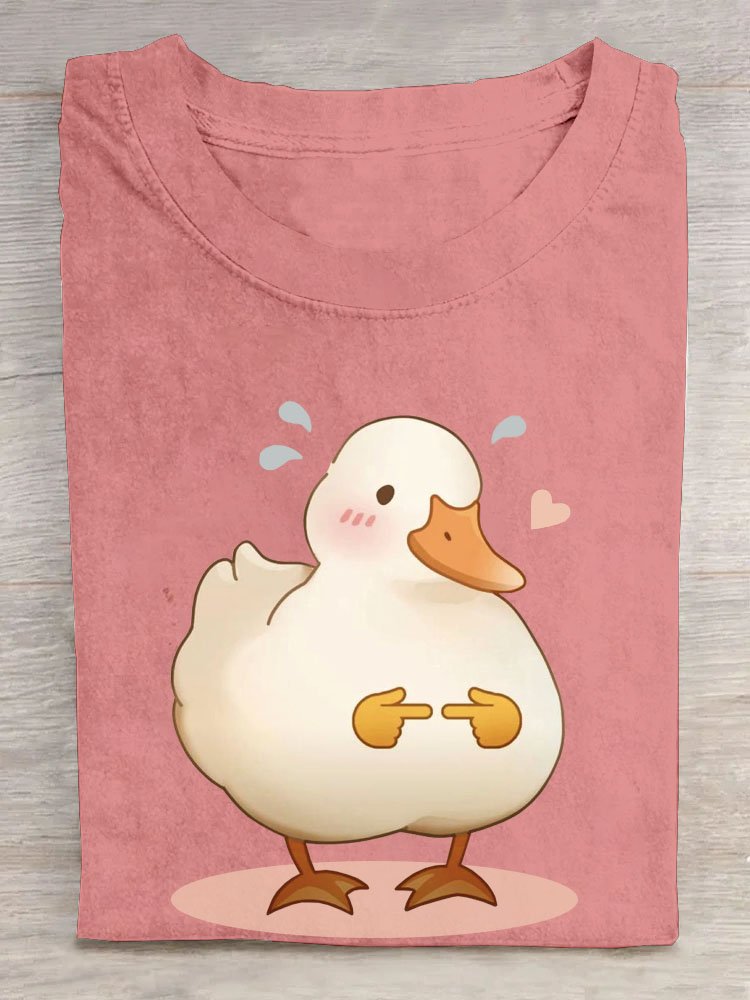 Fun duck print round neck casual short sleeved T-shirt