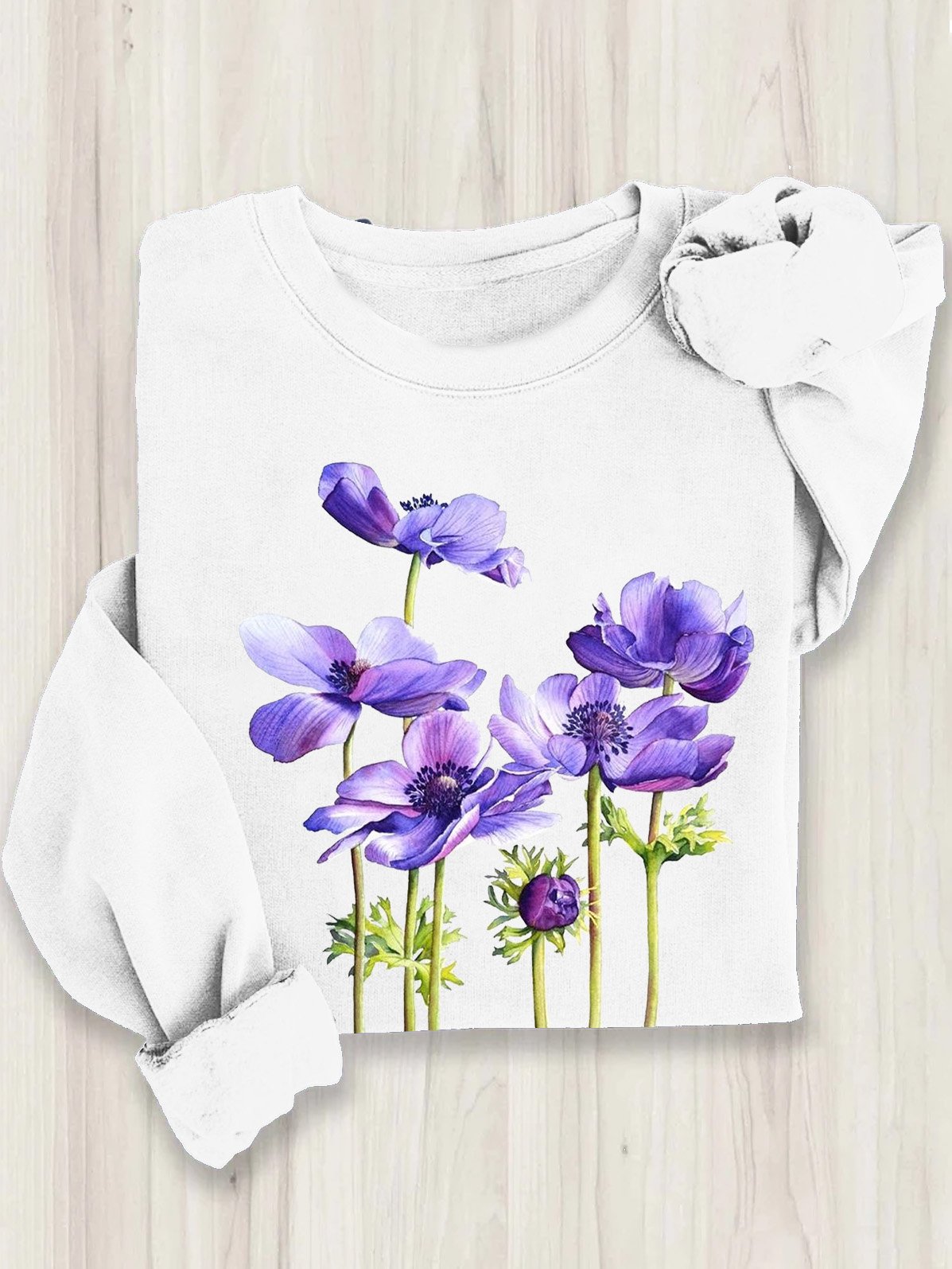 Loose Crew Neck Casual Floral Sweatshirt