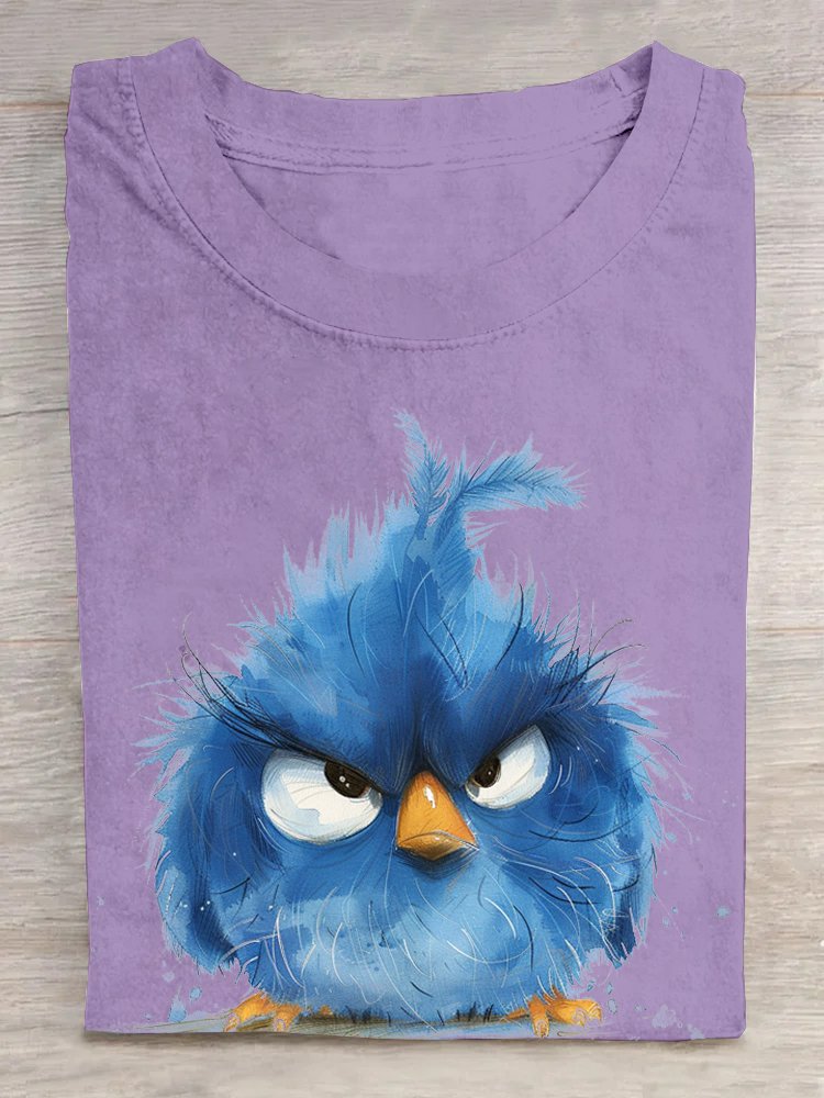 Casual Loose Bird Cotton Crew Neck T-Shirt