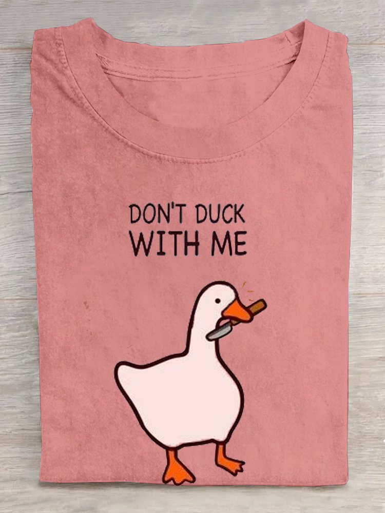 Casual Loose Duck Text Letters Crew Neck T-Shirt