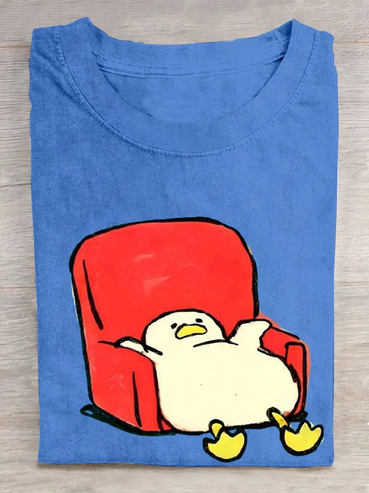 Crew Neck Duck Cotton Loose Casual T-Shirt