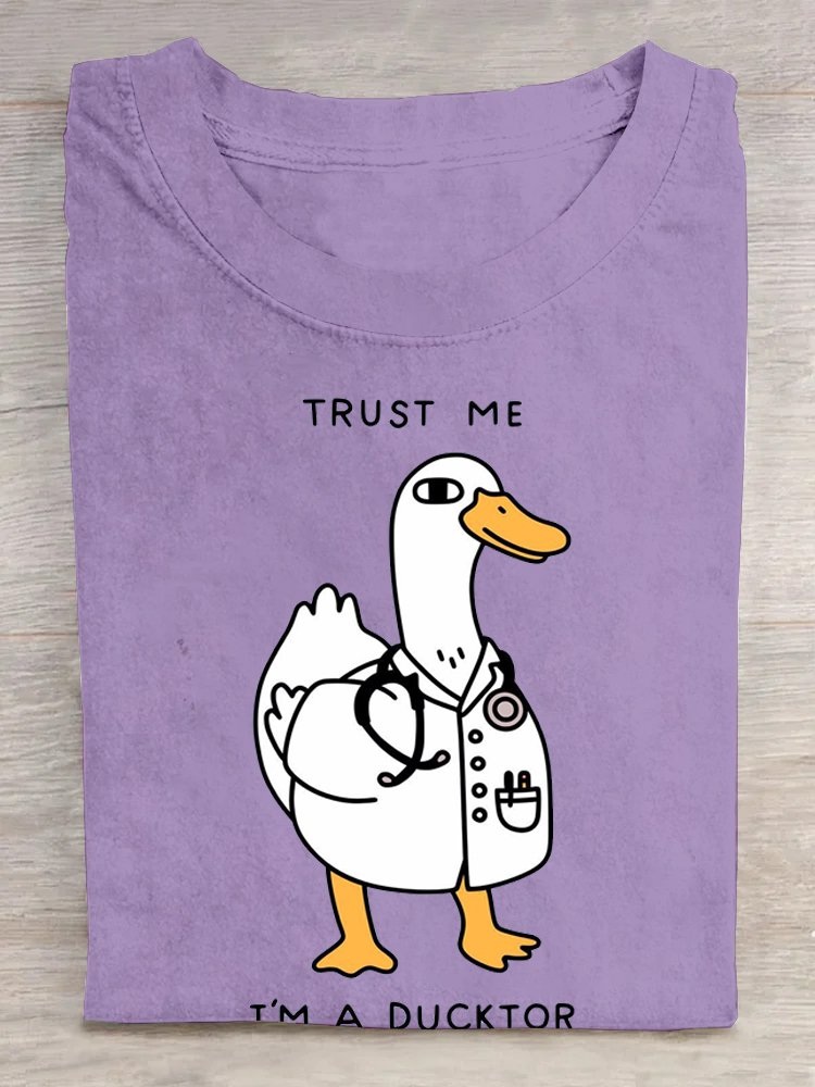 Duck Letter Pattern Cotton Crew Neck Casual T-Shirt