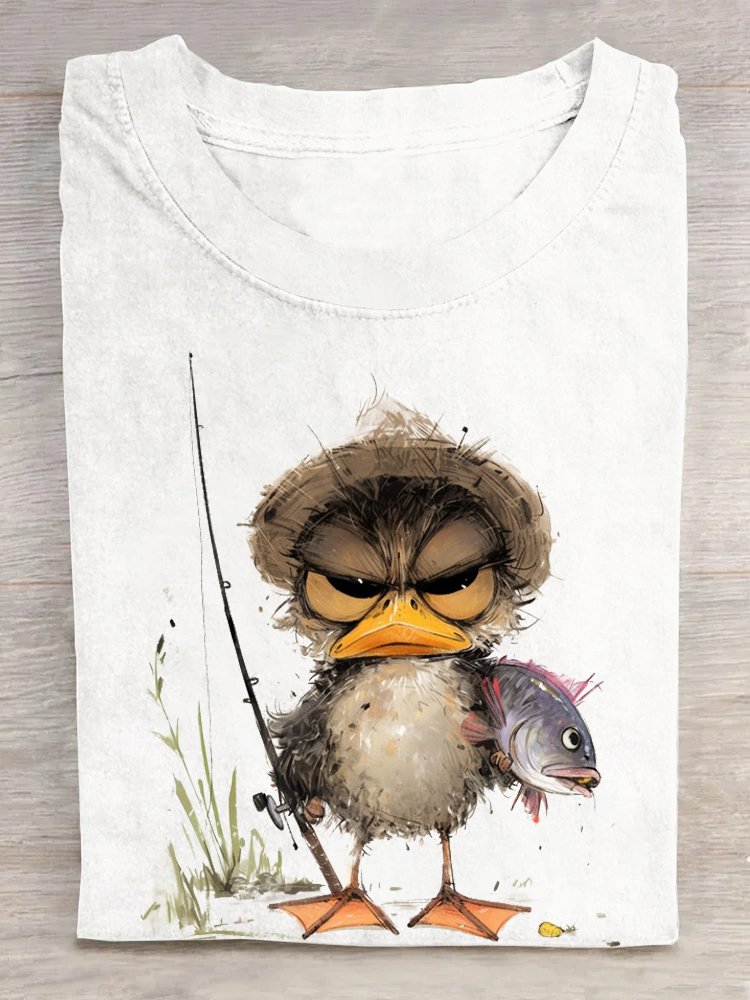 Loose Cotton Casual Duck And Fish T-Shirt