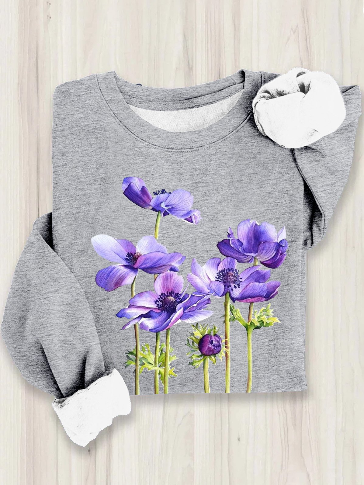 Loose Crew Neck Casual Floral Sweatshirt