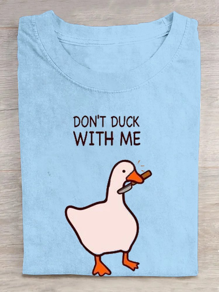 Casual Loose Duck Text Letters Crew Neck T-Shirt