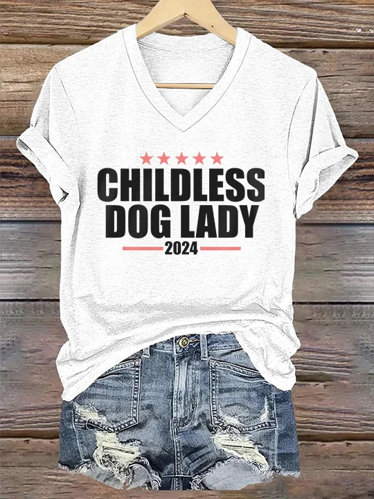 Women's Childless Dog Lady Casual V-Neck Tee