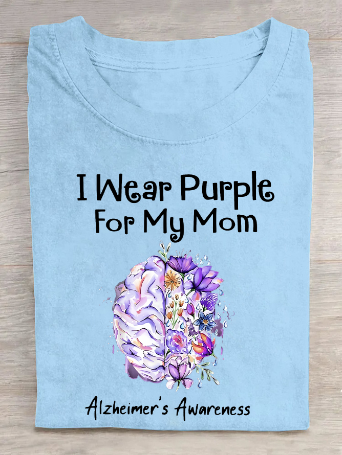 I Wear Purple For My Mom Alzheimer's Awareness Cotton T-Shirt