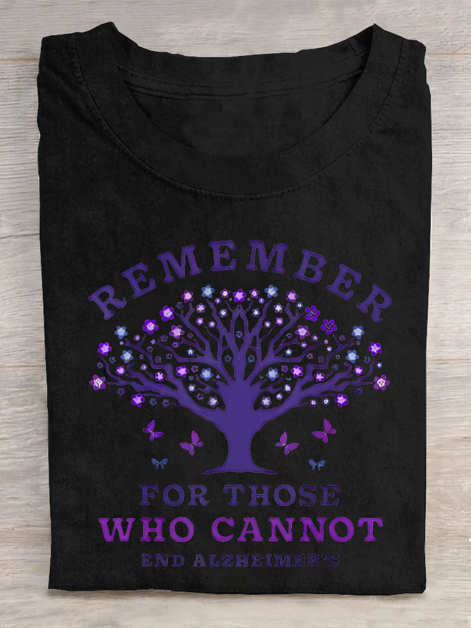 Women's Remember For Those Who Cannot Dementia Alzheimer's Disease Awareness Printed Cotton T-Shirt