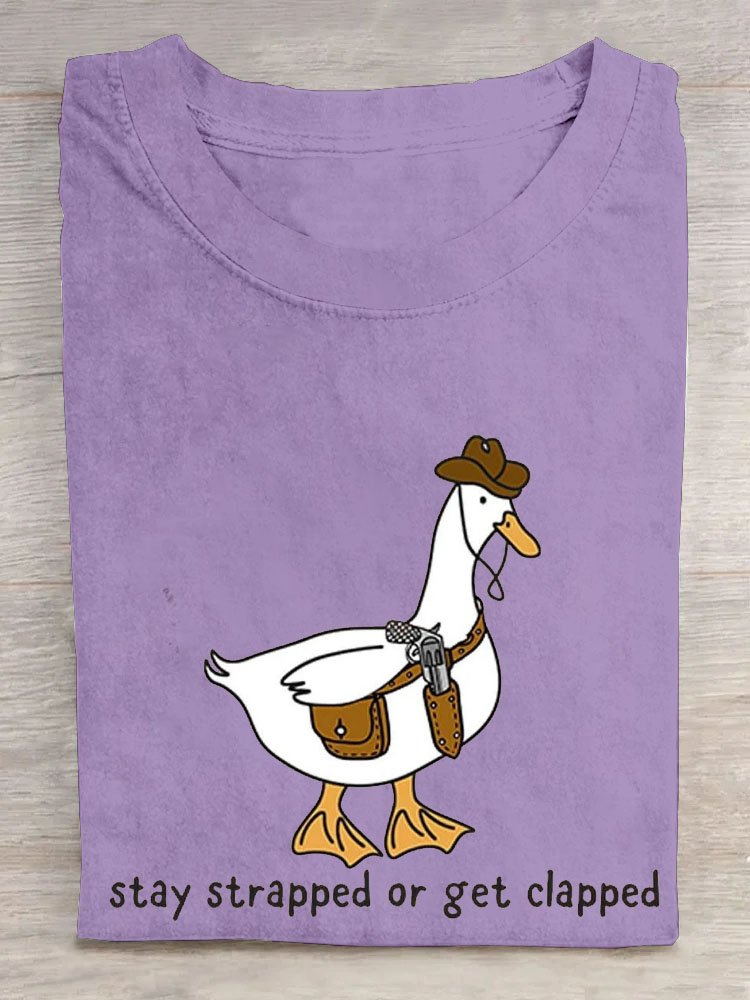 Duck text letter printed round neck short sleeved T-shirt