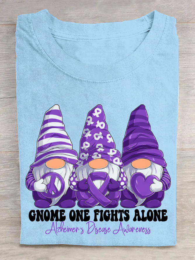 Gnome One Fights Alone Elemer Signage Awareness Cotton T-Shirt