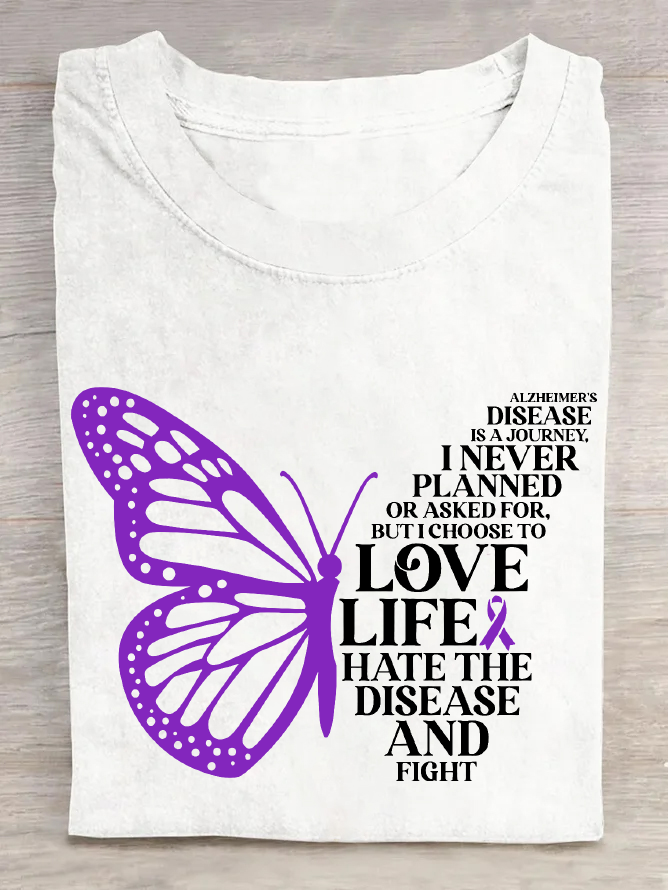 Alzheimer's Disease Is A Journey Purple Butterfly Cotton T-Shirt