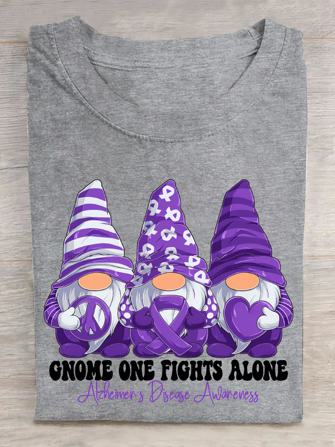 Gnome One Fights Alone Elemer Signage Awareness Cotton T-Shirt