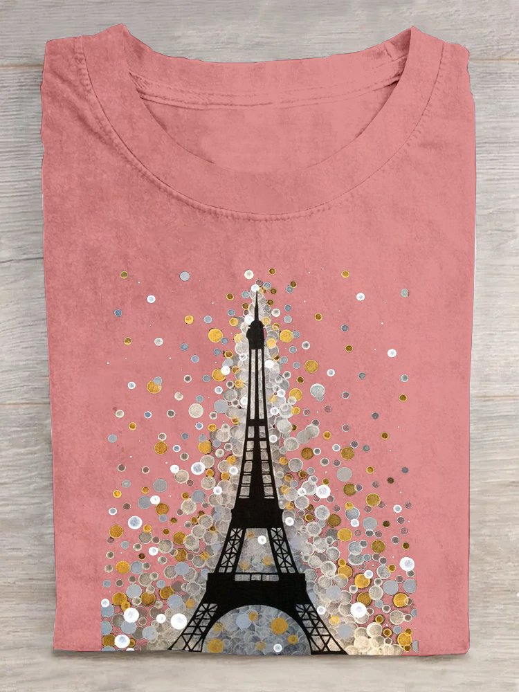 Cotton La Tour Eiffel Loose Casual T-Shirt