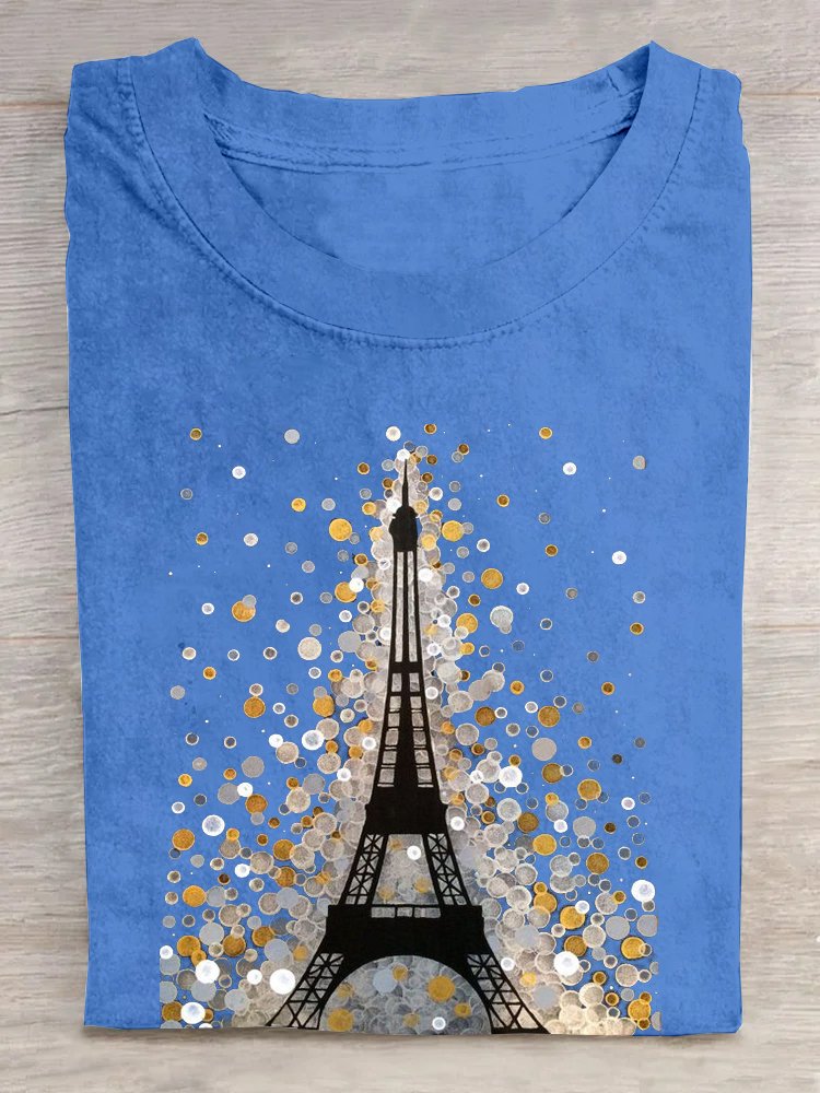 Cotton La Tour Eiffel Loose Casual T-Shirt