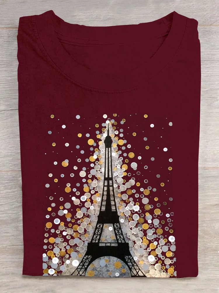 Cotton La Tour Eiffel Loose Casual T-Shirt