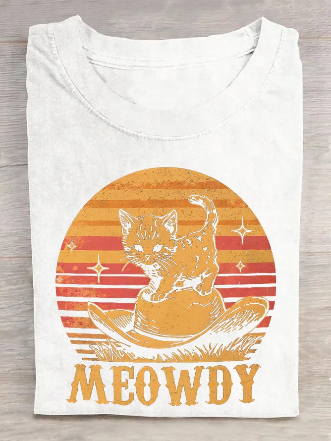 Meowdy Cute Kitten Cat Country Western Cowgirl Vintage  Cotton T-shirt