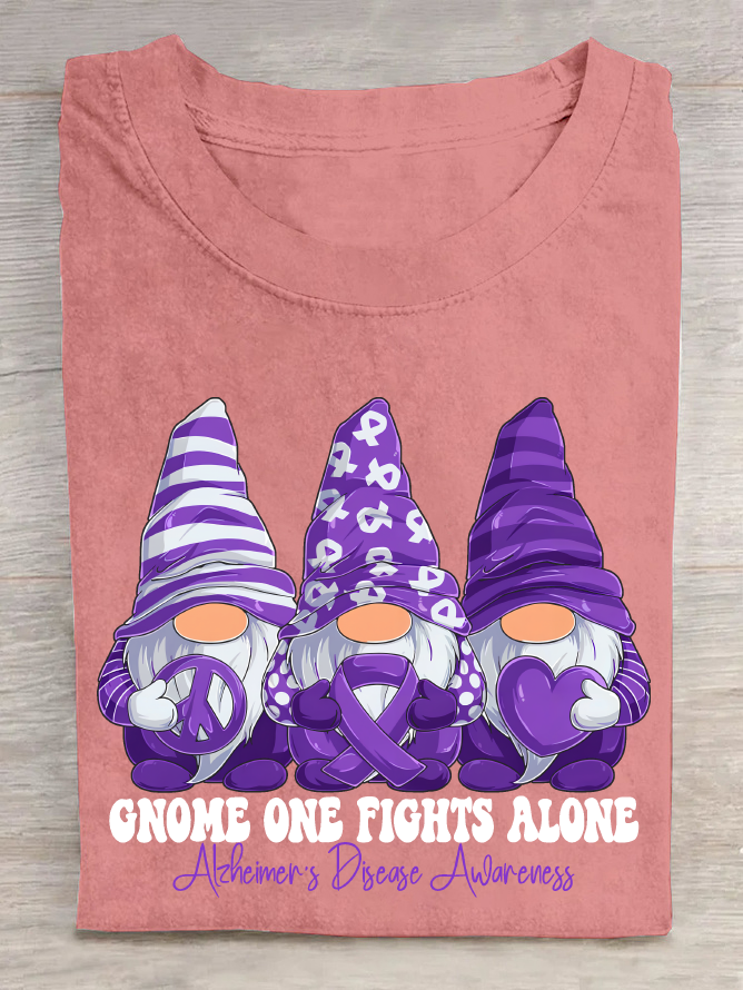 Gnome One Fights Alone Elemer Signage Awareness Cotton T-Shirt