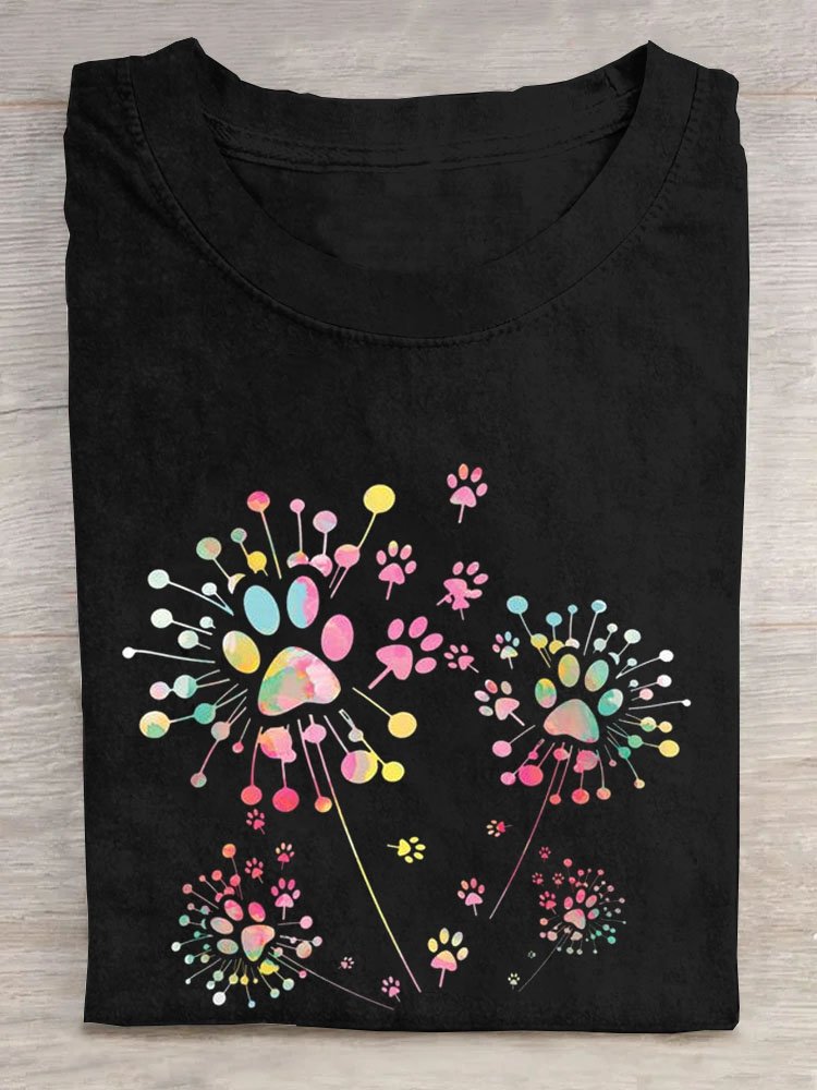 Dandelion print round neck short sleeved T-shirt