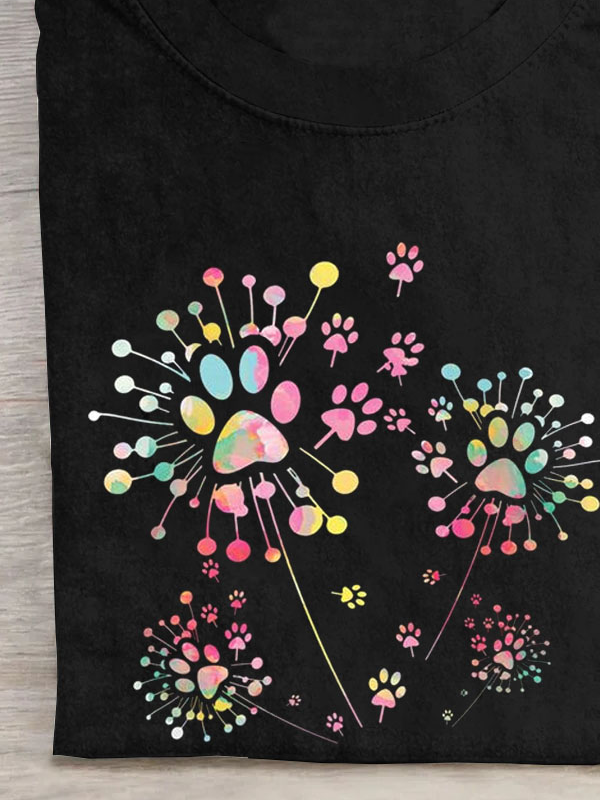 Dandelion print round neck short sleeved T-shirt