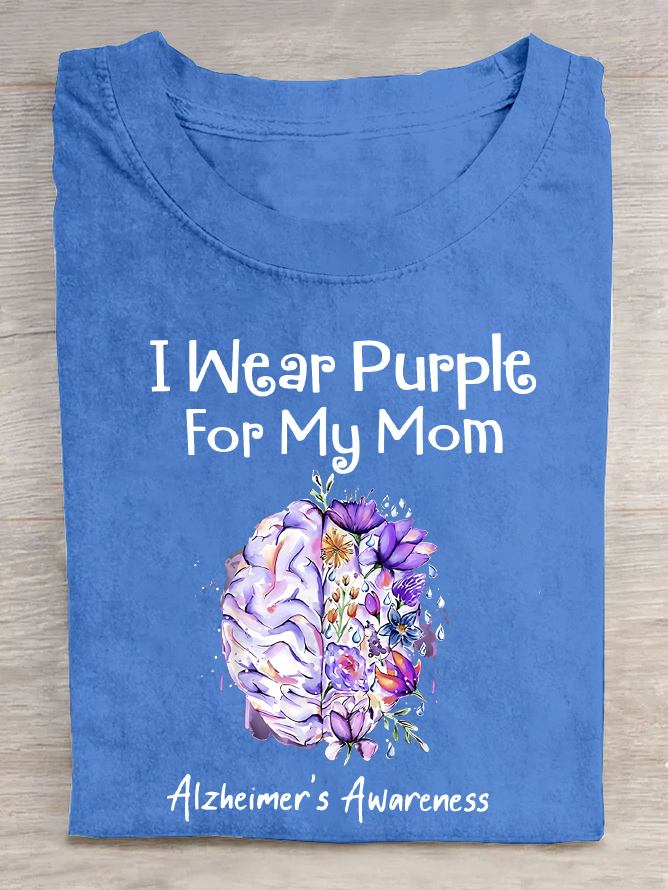 I Wear Purple For My Mom Alzheimer's Awareness Cotton T-Shirt