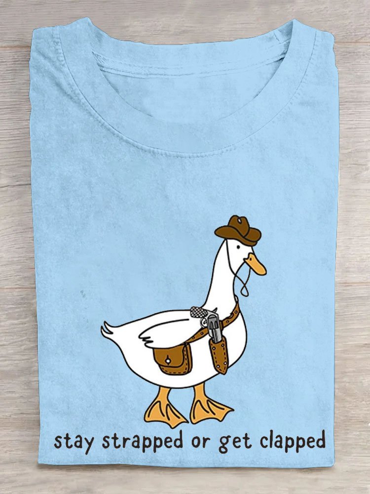 Duck text letter printed round neck short sleeved T-shirt