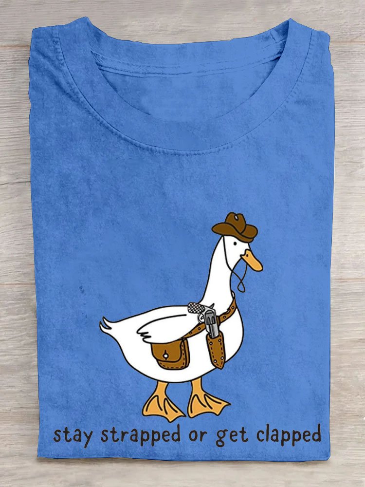 Duck text letter printed round neck short sleeved T-shirt