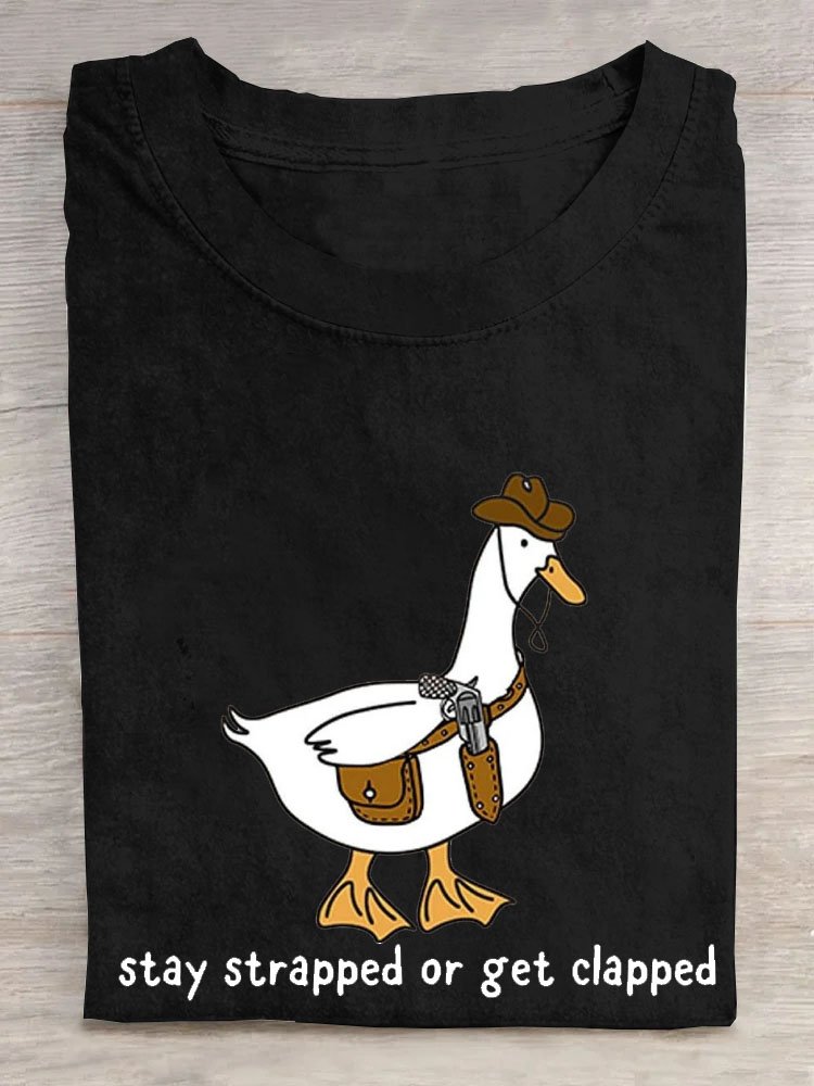 Duck text letter printed round neck short sleeved T-shirt