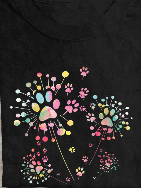 Dandelion print round neck short sleeved T-shirt