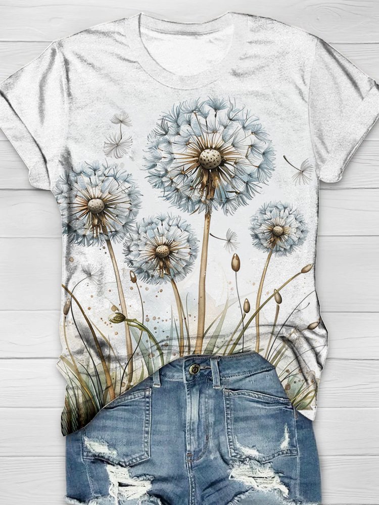 Loose Casual Crew Neck Dandelion T-Shirt