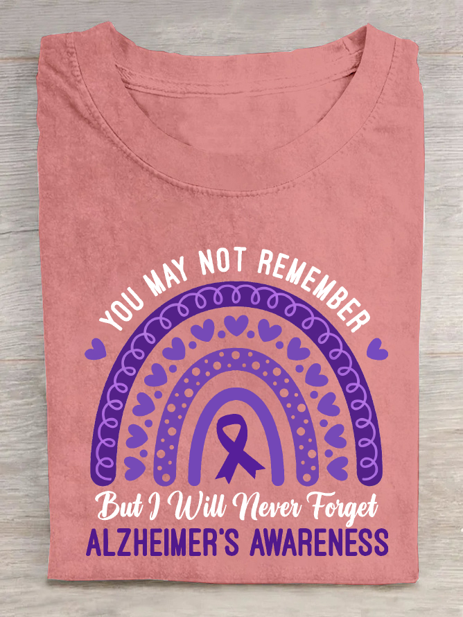 You May Not Remember But I Will Never Forget Alzheimer's Awareness Rainbow Cotton T-Shirt