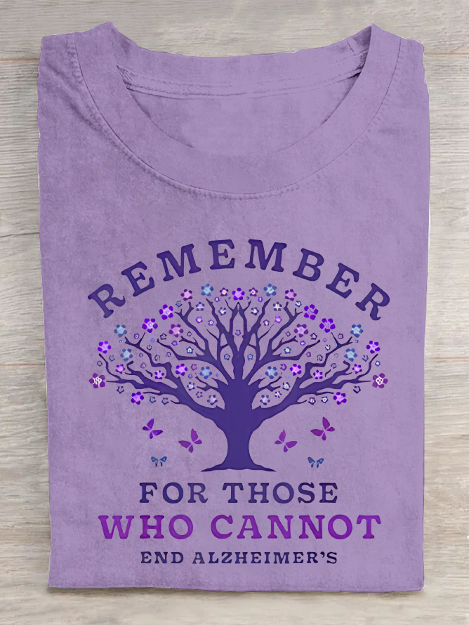 Women's Remember For Those Who Cannot Dementia Alzheimer's Disease Awareness Printed Cotton T-Shirt