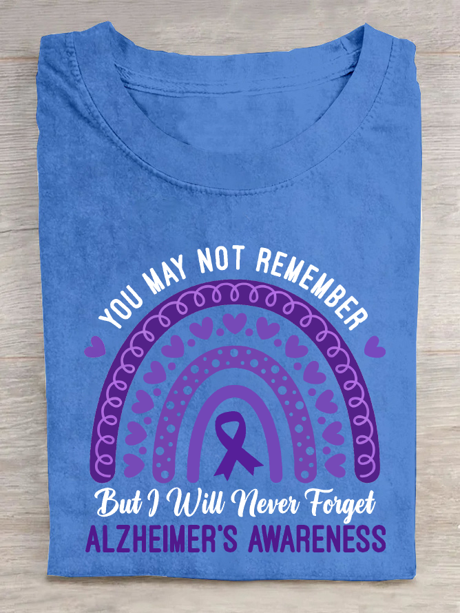 You May Not Remember But I Will Never Forget Alzheimer's Awareness Rainbow Cotton T-Shirt