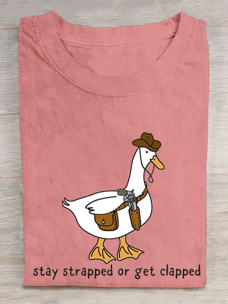 Duck text letter printed round neck short sleeved T-shirt