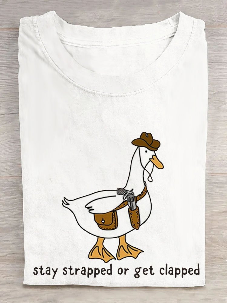 Duck text letter printed round neck short sleeved T-shirt