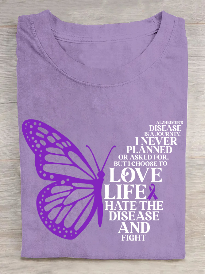 Alzheimer's Disease Is A Journey Purple Butterfly Cotton T-Shirt