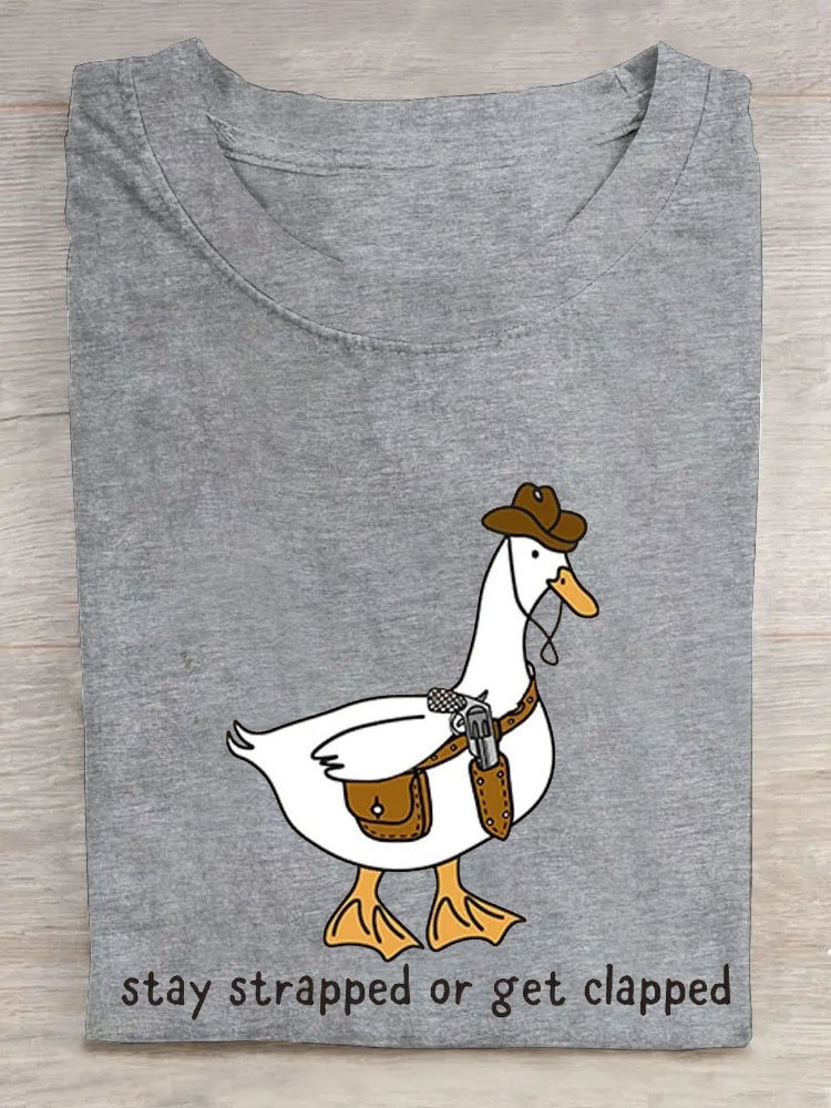 Duck text letter printed round neck short sleeved T-shirt