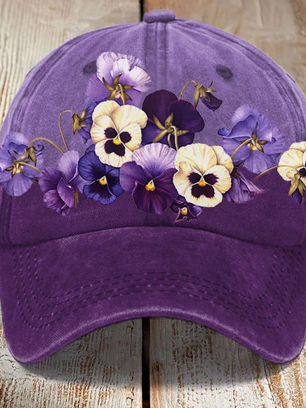 Unisex Purple Floral Print Alzheimer's Awareness Support Print Hat