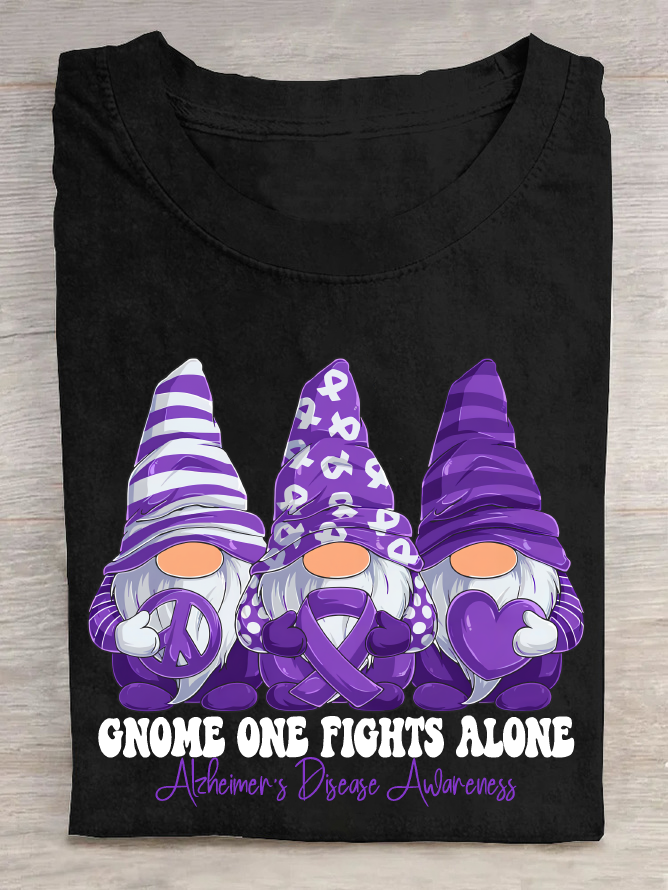 Gnome One Fights Alone Elemer Signage Awareness Cotton T-Shirt