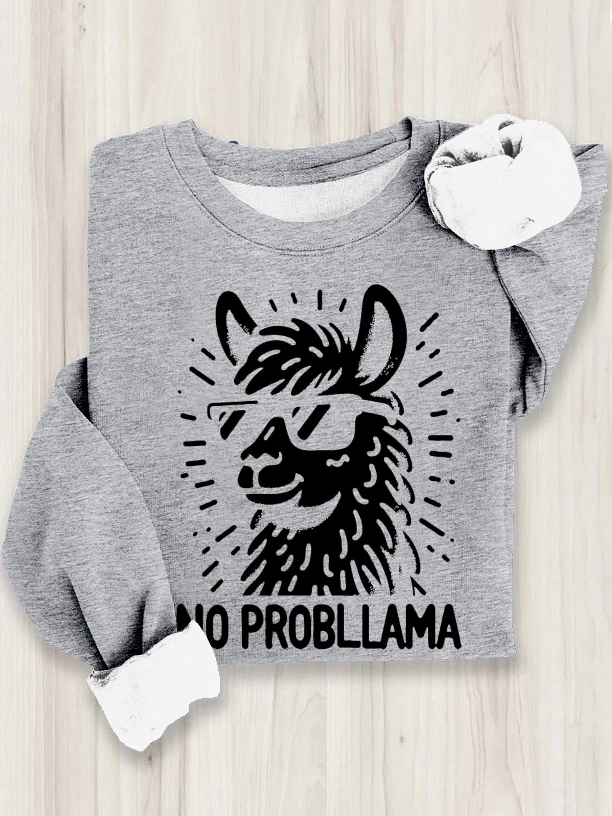 No Probllama Funny Llama Cotton Sweatshirt